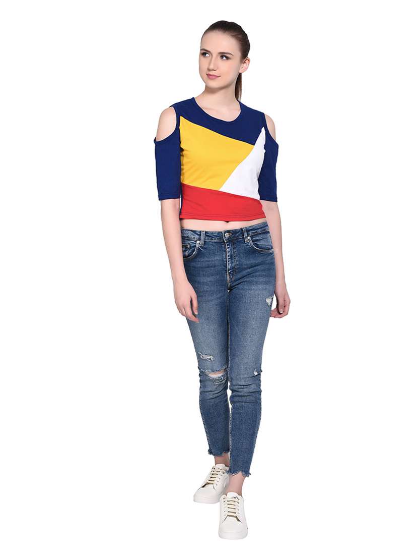 women color block round neck t-shirt - 20842164 -  Standard Image - 4