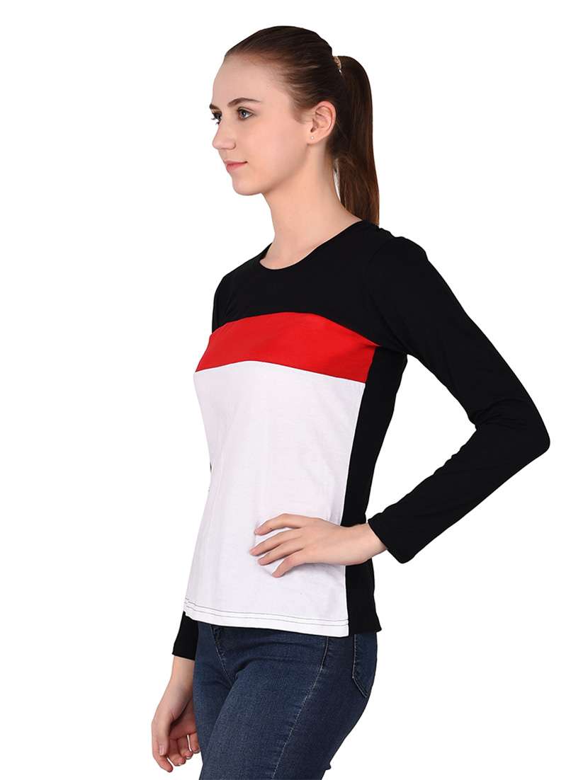 women color block round neck t-shirt - 20842169 -  Standard Image - 1