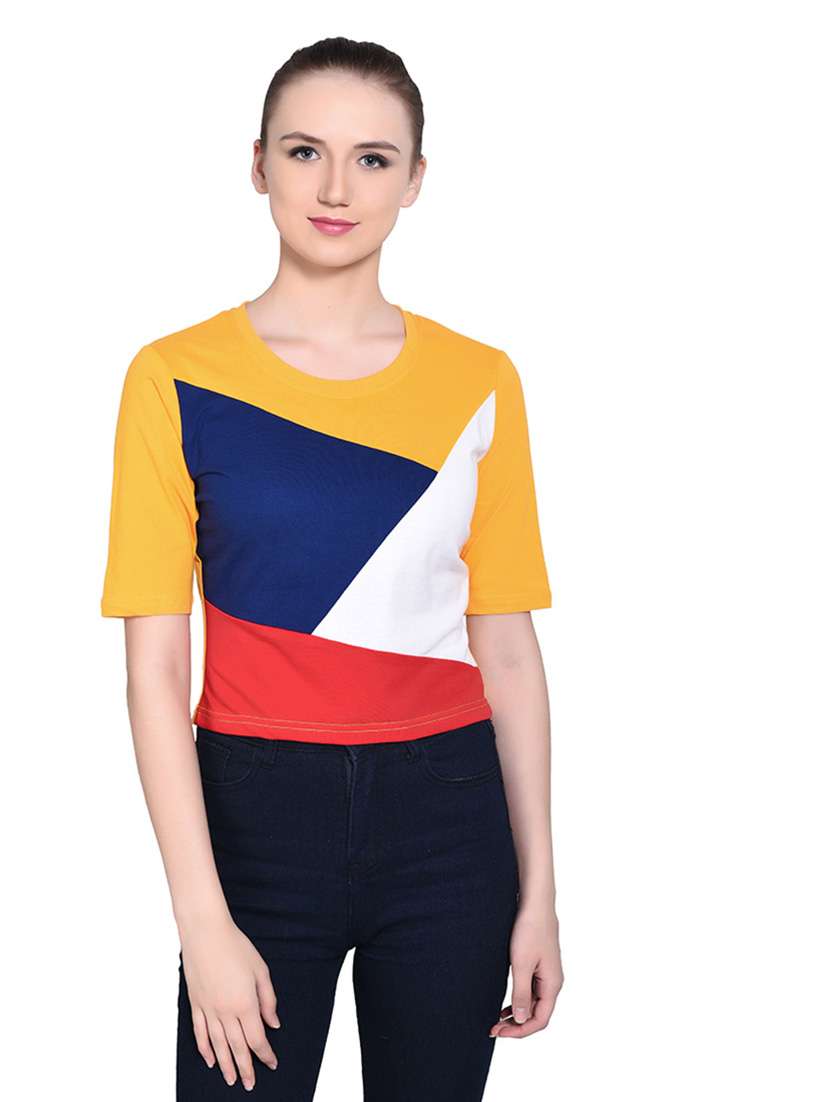 women color block round neck t-shirt