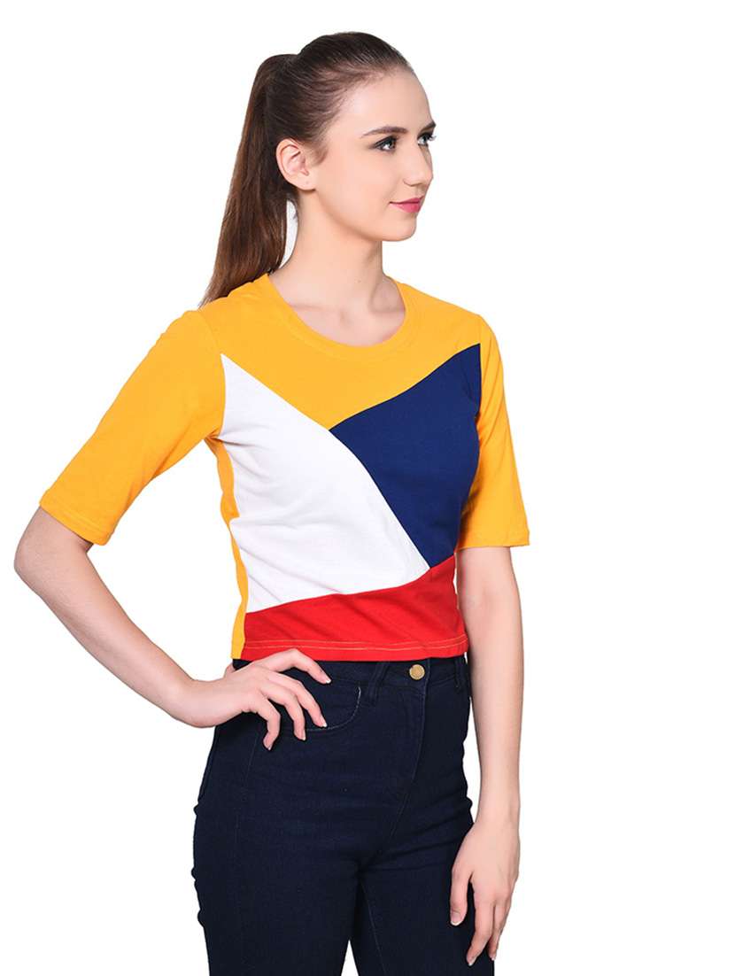women color block round neck t-shirt - 20842172 -  Standard Image - 1