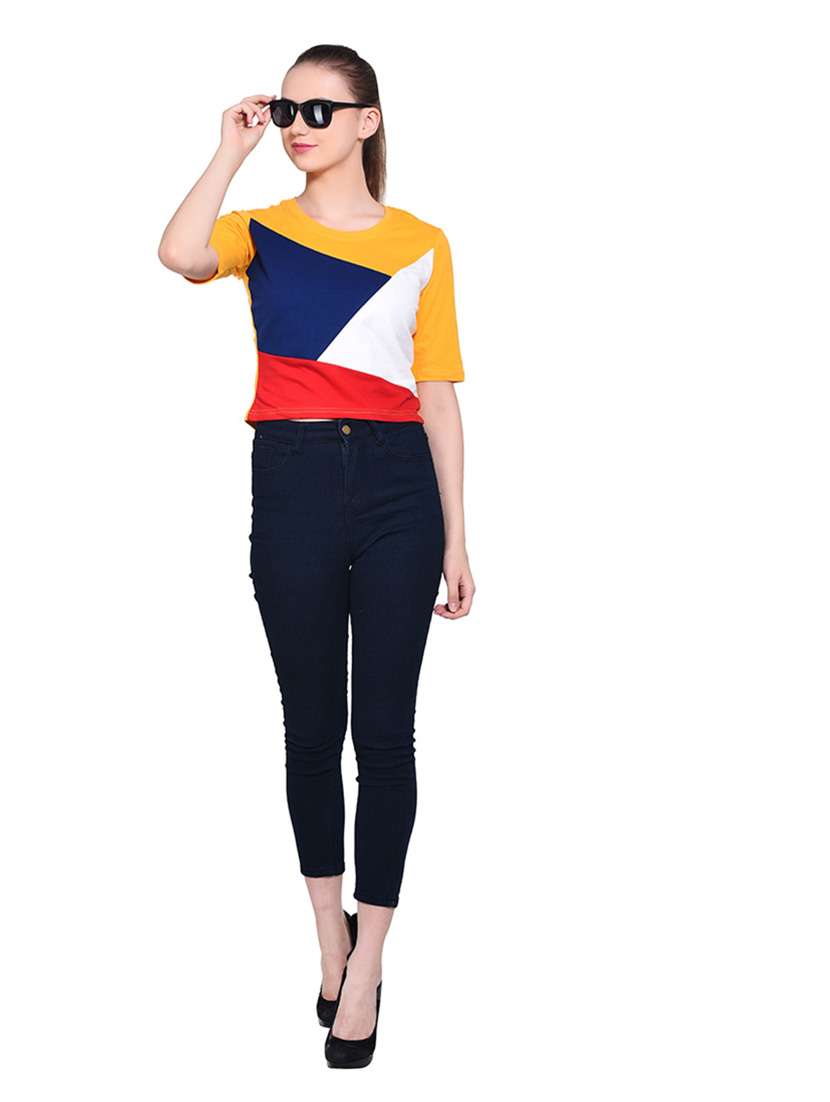 women color block round neck t-shirt - 20842172 -  Standard Image - 4