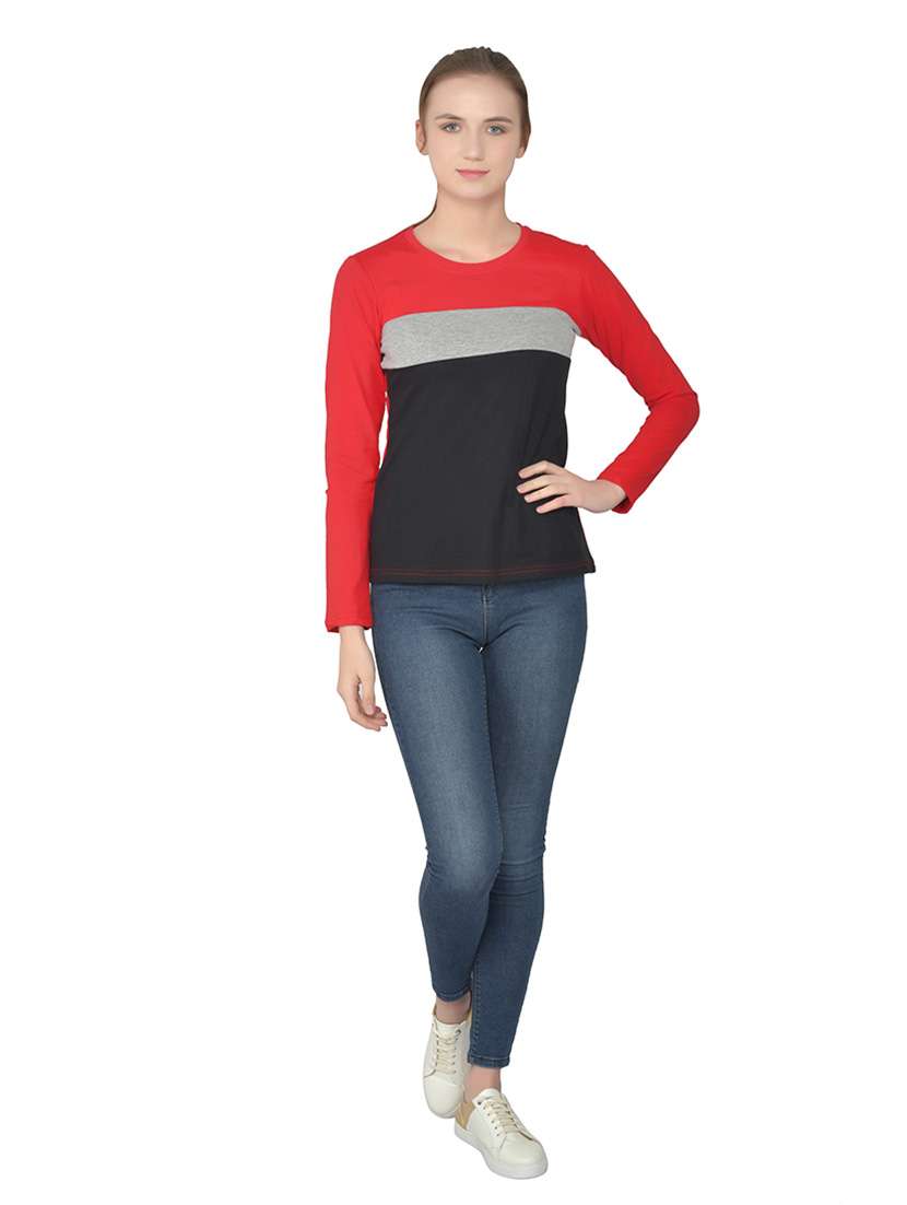women color block round neck t-shirt - 20842174 -  Standard Image - 4