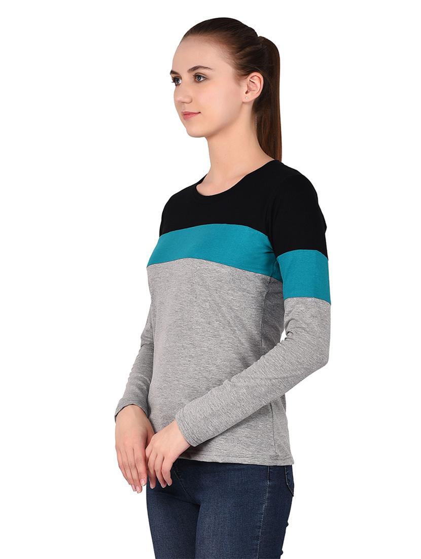 women color block round neck t-shirt - 20842177 - Standard Image - 1