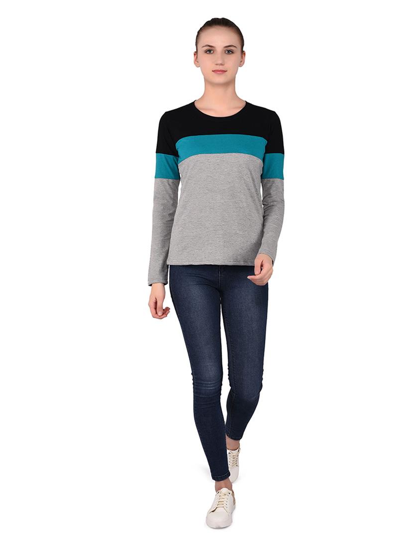 women color block round neck t-shirt - 20842177 - Standard Image - 4
