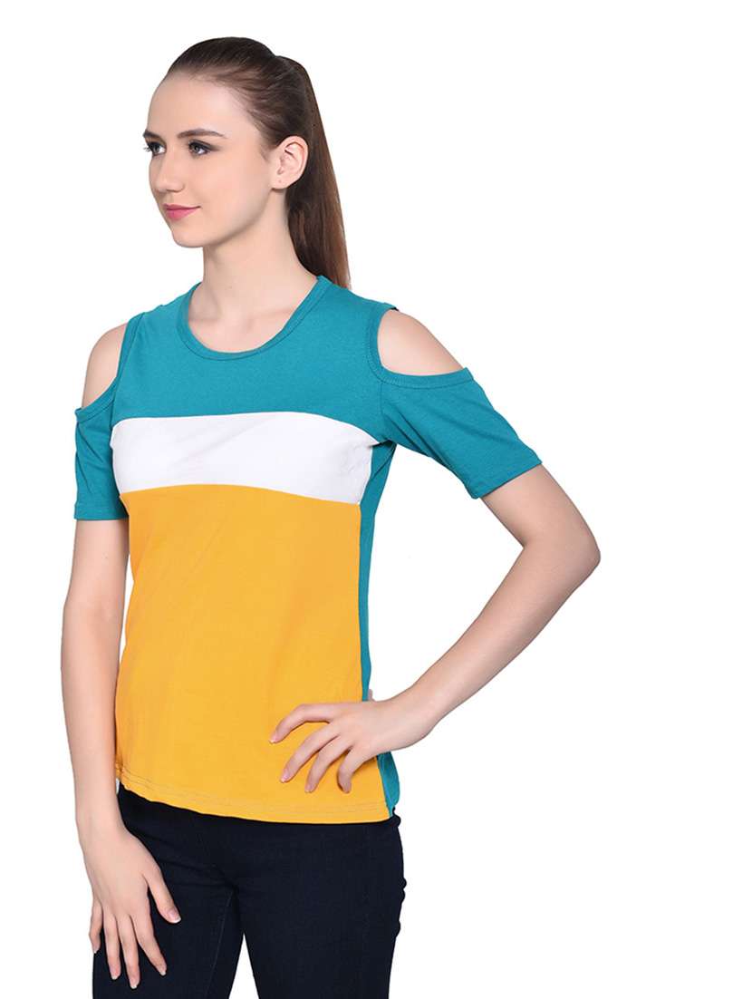 women color block round neck t-shirt - 20842180 -  Standard Image - 1