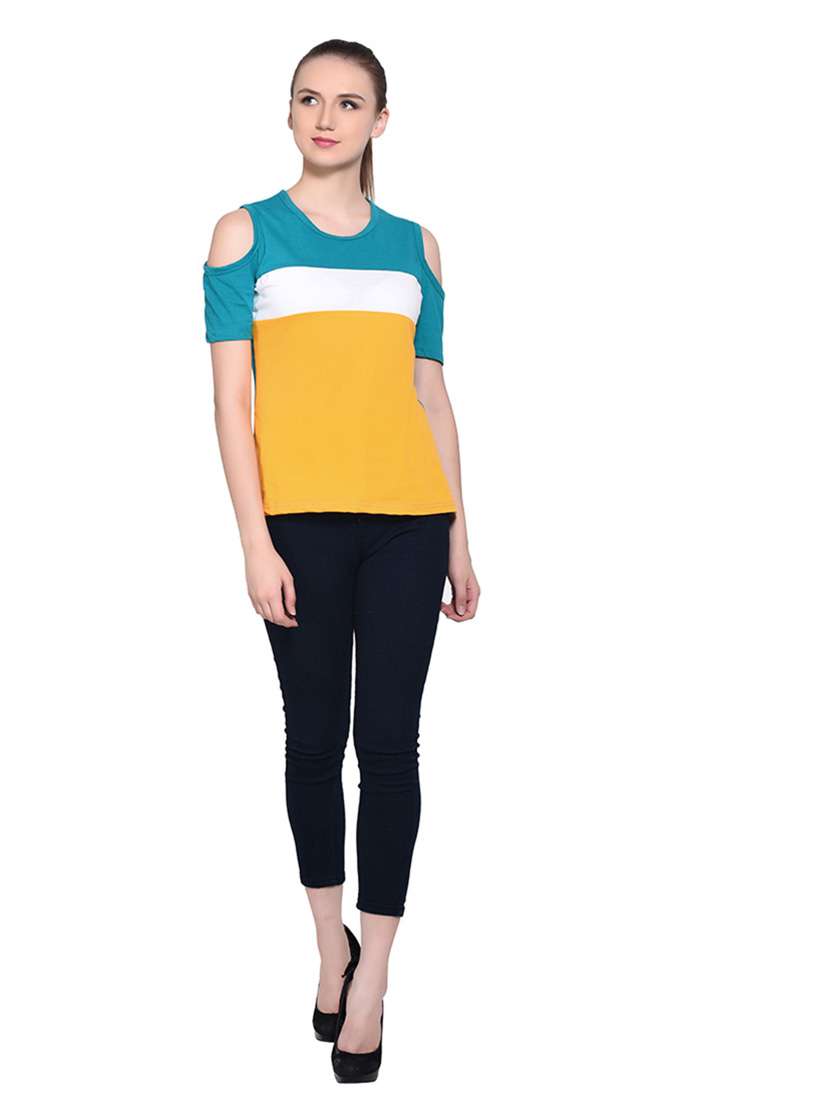 women color block round neck t-shirt - 20842180 -  Standard Image - 4