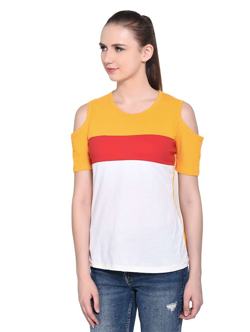 women color block round neck t-shirt - 20842182 -  Standard Image - 1