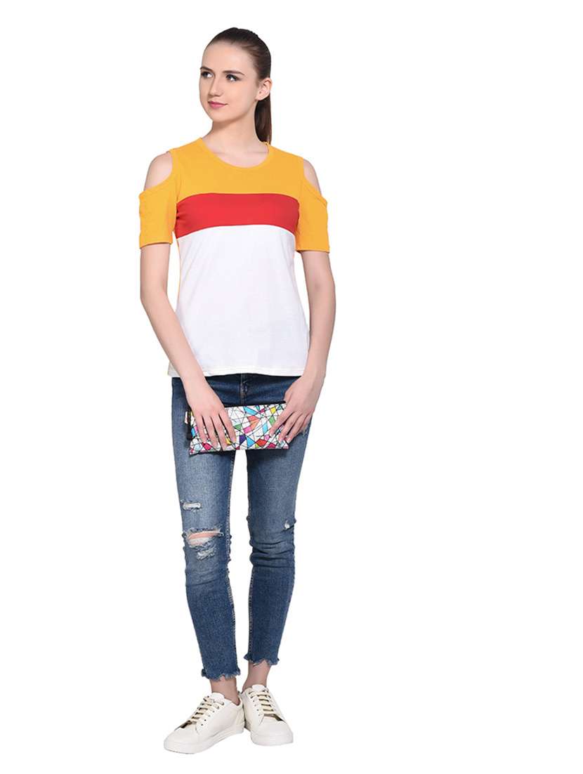 women color block round neck t-shirt - 20842182 -  Standard Image - 4