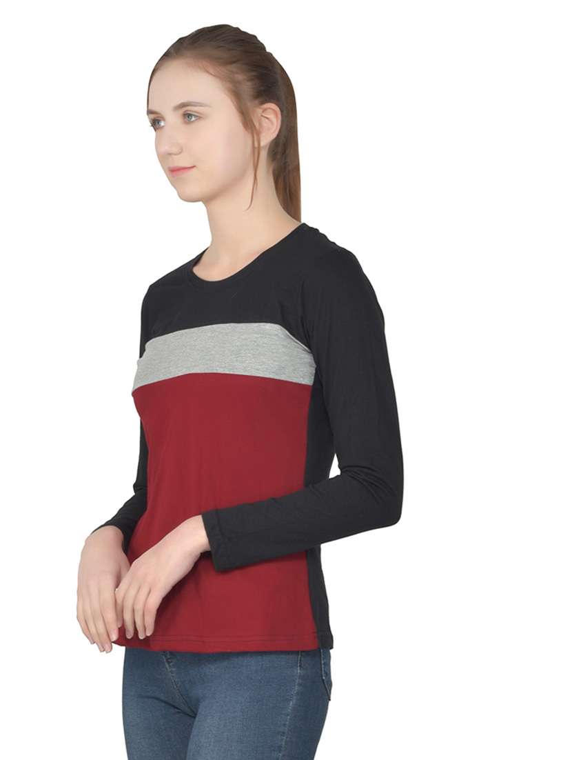 women color block round neck t-shirt - 20842183 -  Standard Image - 1