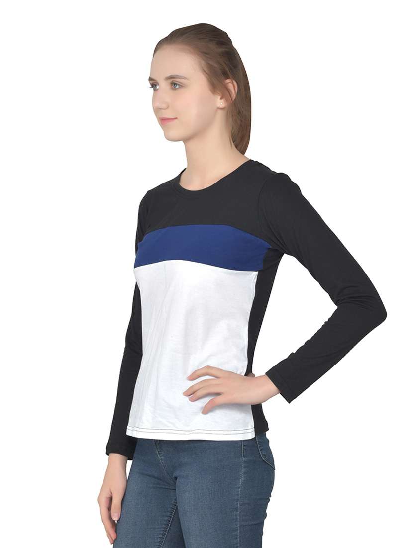 women color block round neck t-shirt - 20842186 -  Standard Image - 1