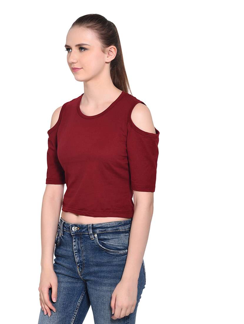 women solid round neck t-shirt - 20842187 -  Standard Image - 1
