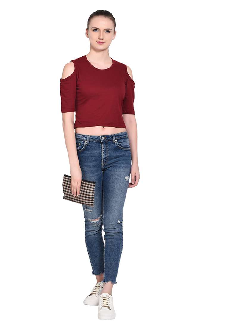 women solid round neck t-shirt - 20842187 -  Standard Image - 4