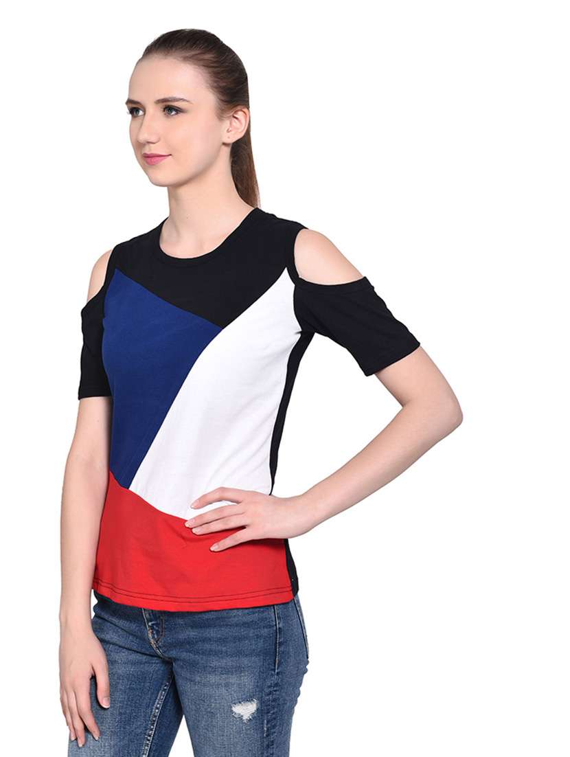 women color block round neck t-shirt - 20842190 -  Standard Image - 1