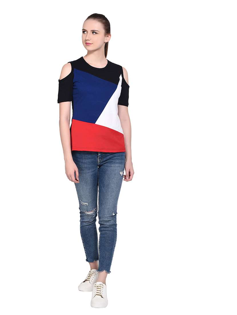women color block round neck t-shirt - 20842190 -  Standard Image - 4