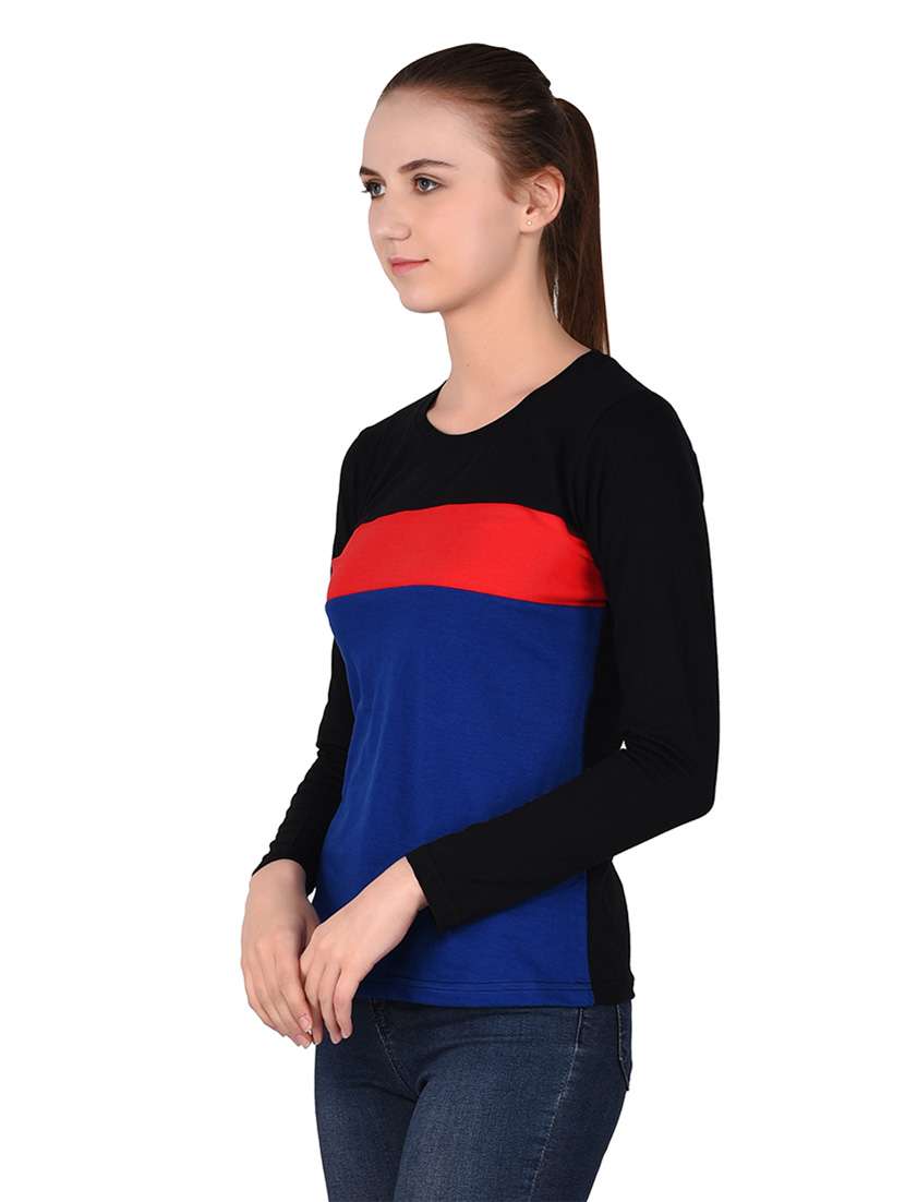 women color block round neck t-shirt - 20842192 -  Standard Image - 1