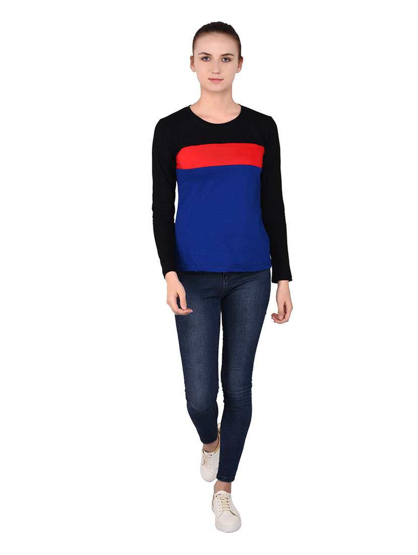 women color block round neck t-shirt - 20842192 -  Standard Image - 4