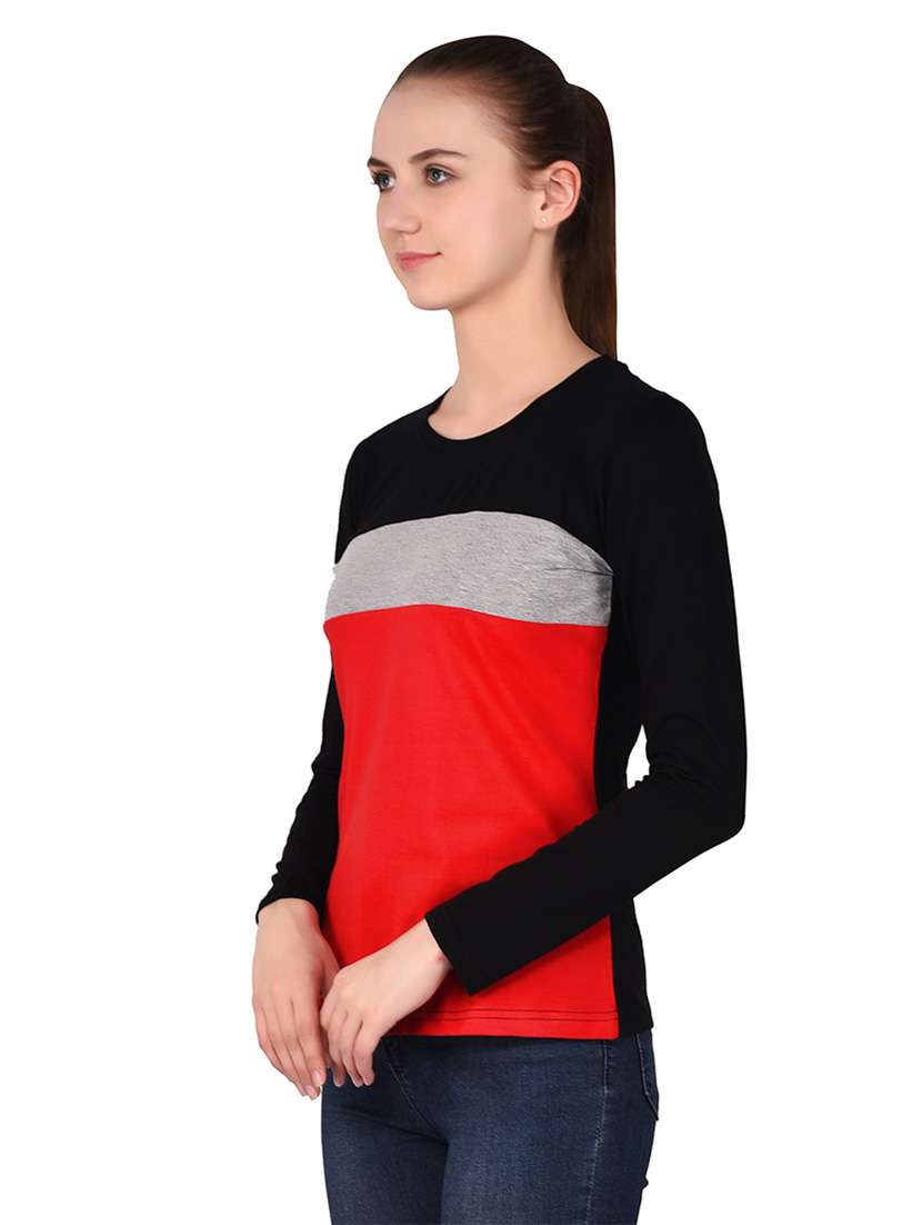 women color block round neck t-shirt - 20842195 -  Standard Image - 1