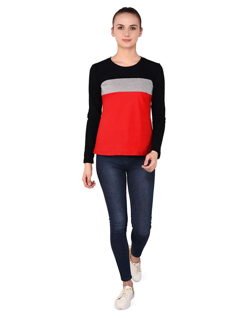 women color block round neck t-shirt - 20842195 -  Standard Image - 4