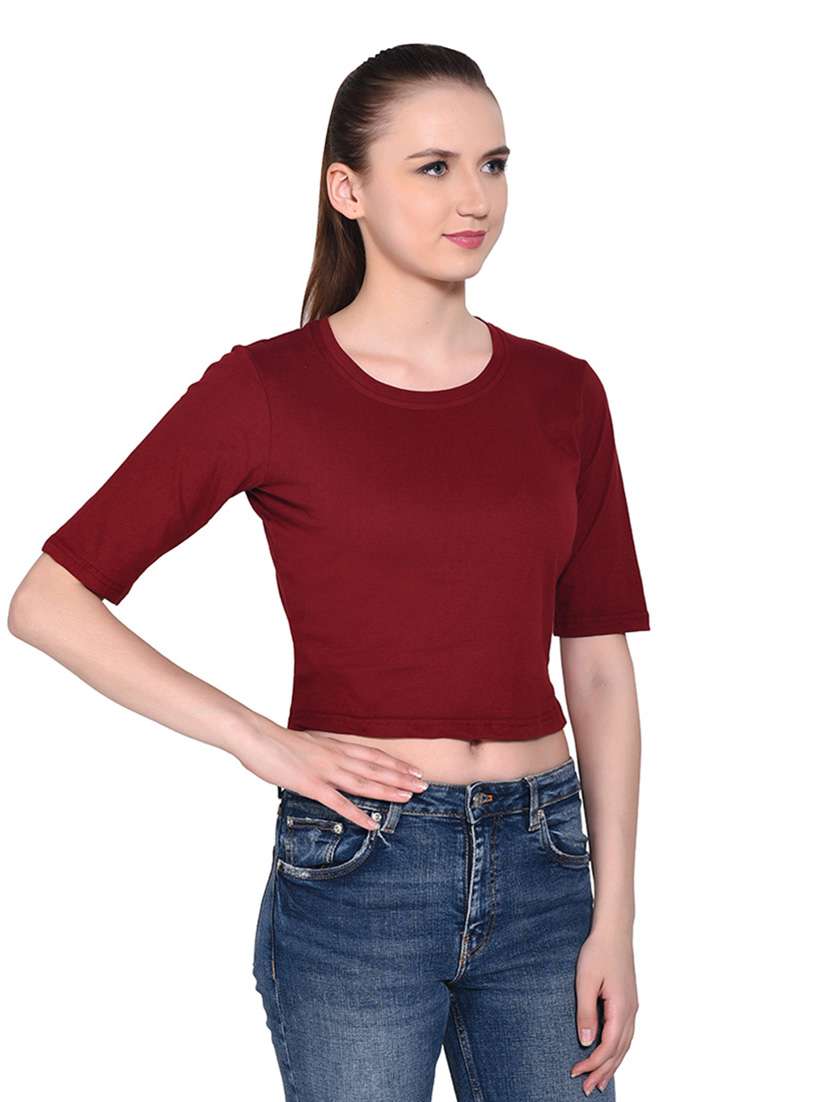 women solid round neck t-shirt - 20842197 -  Standard Image - 1