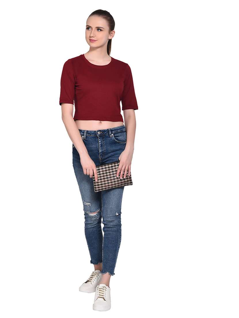 women solid round neck t-shirt - 20842197 -  Standard Image - 4