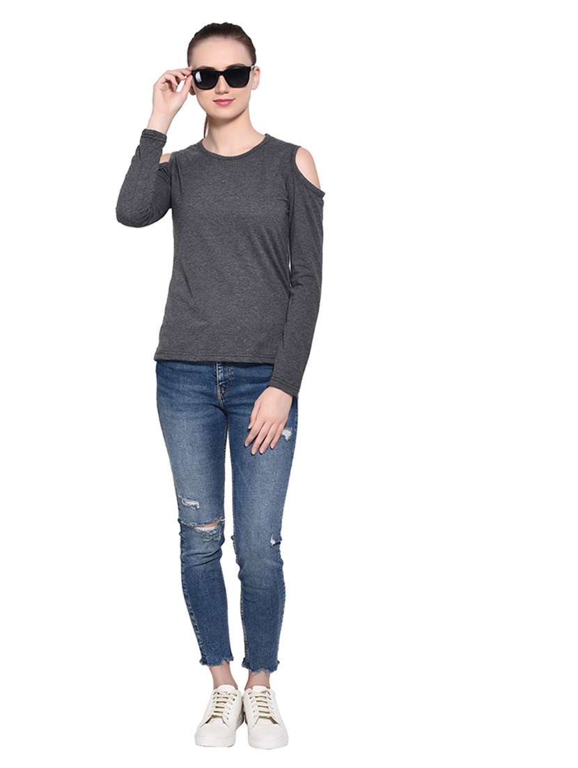 women solid round neck t-shirt - 20842199 - Standard Image - 4