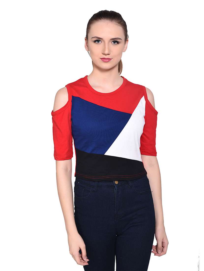 women color block round neck t-shirt