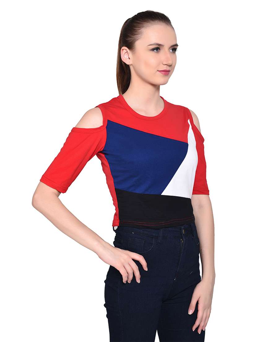 women color block round neck t-shirt - 20842200 -  Standard Image - 1