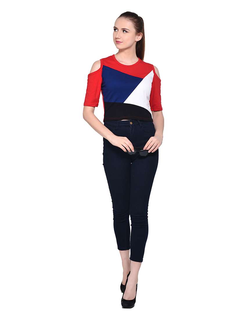 women color block round neck t-shirt - 20842200 -  Standard Image - 4