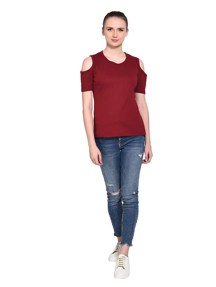 women solid round neck t-shirt - 20842201 -  Standard Image - 4