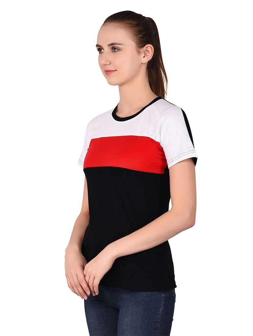 women color block round neck t-shirt - 20842203 -  Standard Image - 1