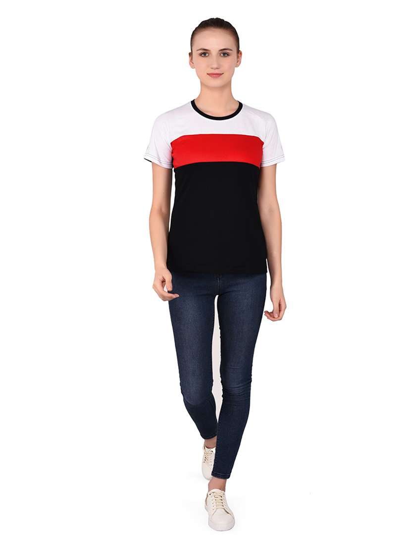 women color block round neck t-shirt - 20842203 -  Standard Image - 4