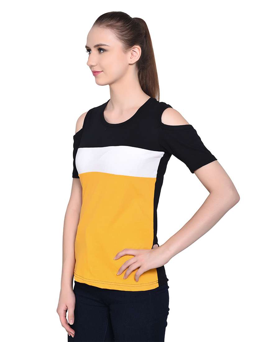 women color block round neck t-shirt - 20842205 -  Standard Image - 1