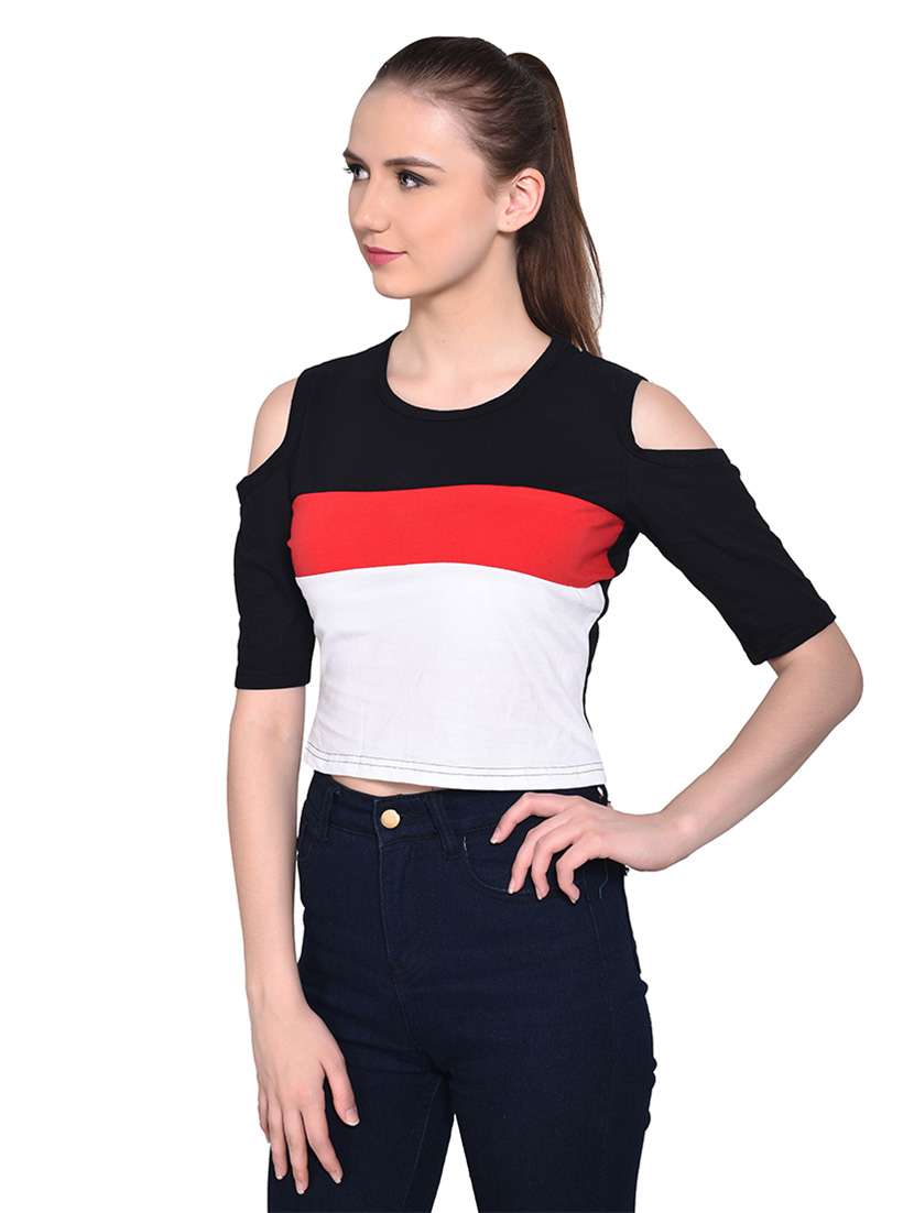 women color block round neck t-shirt - 20842216 -  Standard Image - 1