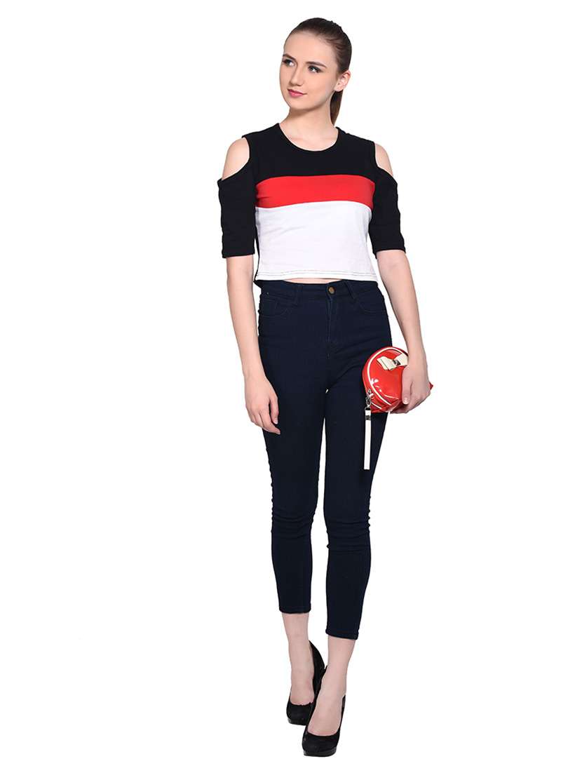 women color block round neck t-shirt - 20842216 -  Standard Image - 4