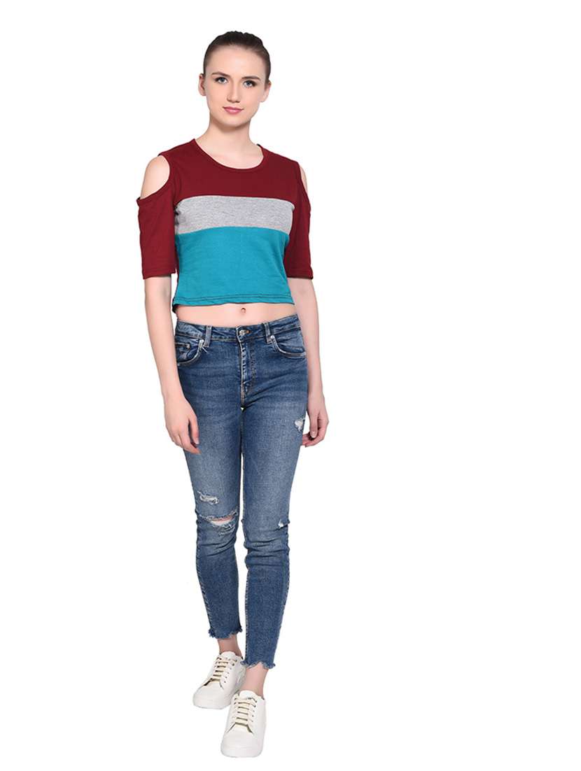 women color block round neck t-shirt - 20842222 -  Standard Image - 4