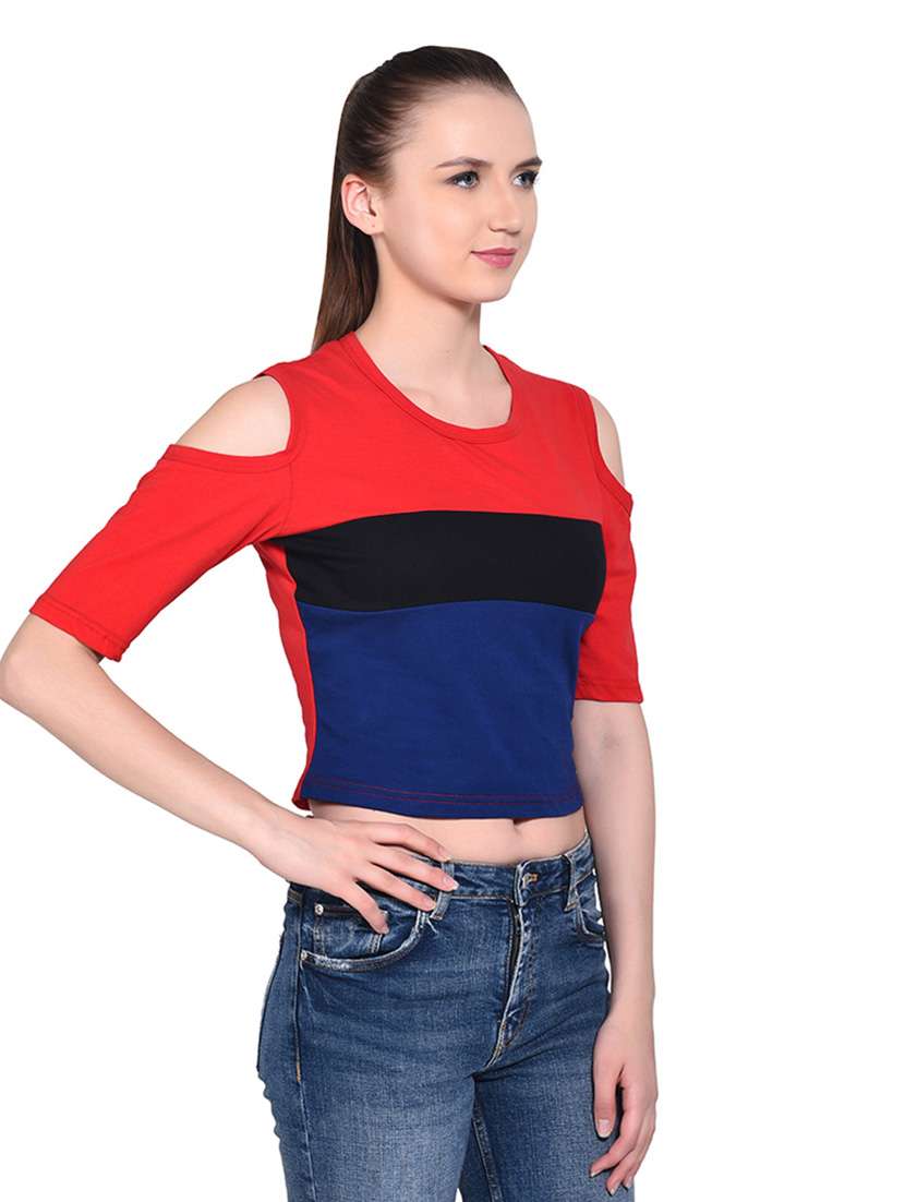 women color block round neck t-shirt - 20842223 -  Standard Image - 1