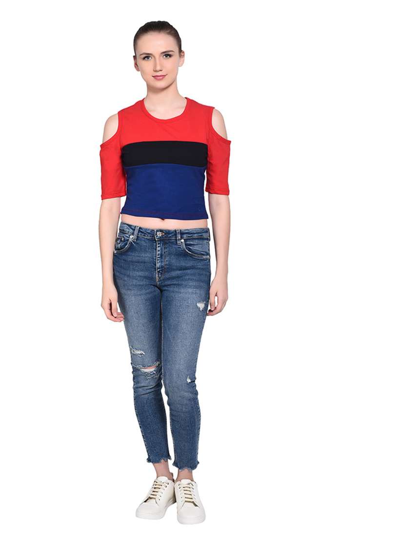 women color block round neck t-shirt - 20842223 -  Standard Image - 4