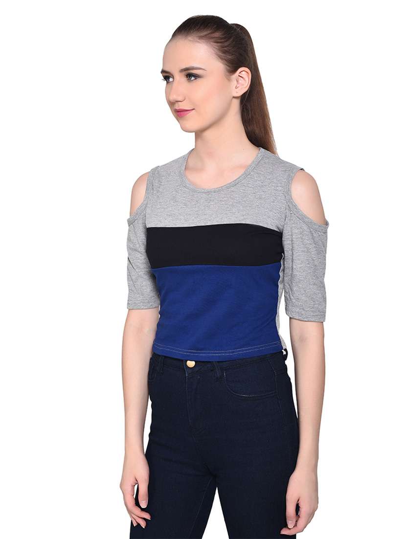 women color block round neck t-shirt - 20842224 -  Standard Image - 1