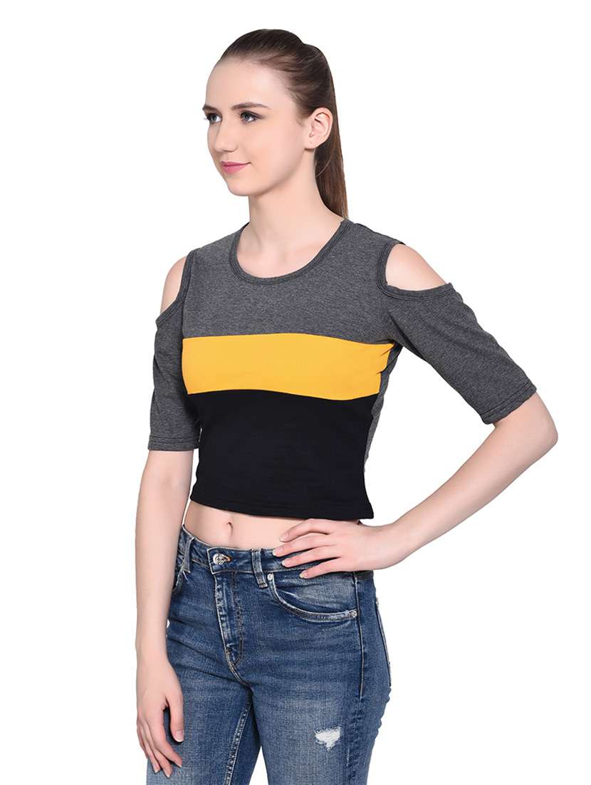 women color block round neck t-shirt - 20842225 -  Standard Image - 1