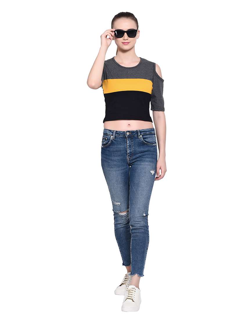 women color block round neck t-shirt - 20842225 -  Standard Image - 4