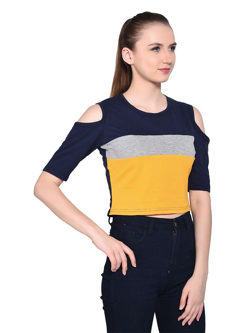 women color block round neck t-shirt - 20842227 -  Standard Image - 1