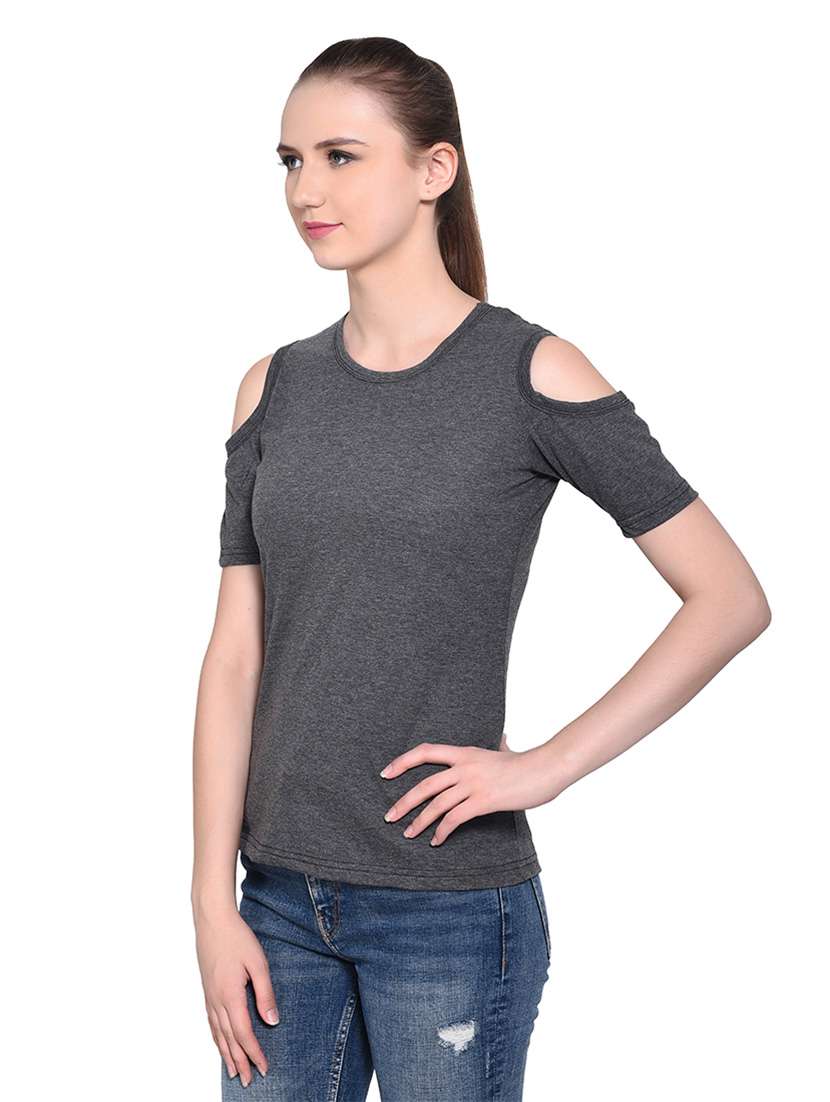 women solid round neck t-shirt - 20842237 -  Standard Image - 1
