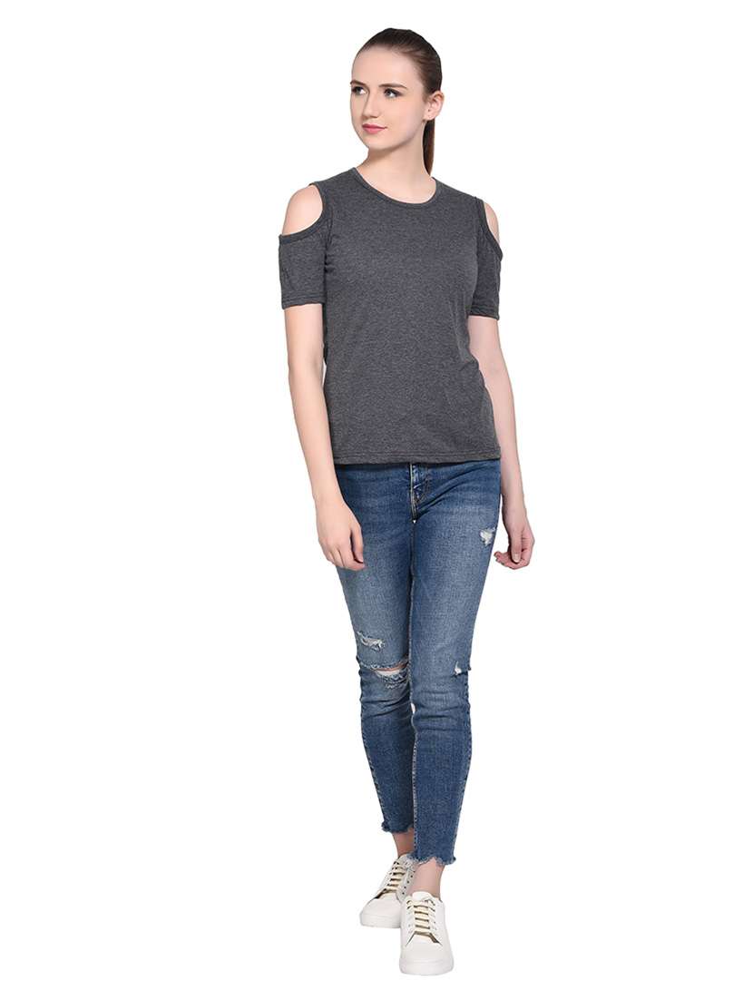 women solid round neck t-shirt - 20842237 -  Standard Image - 4