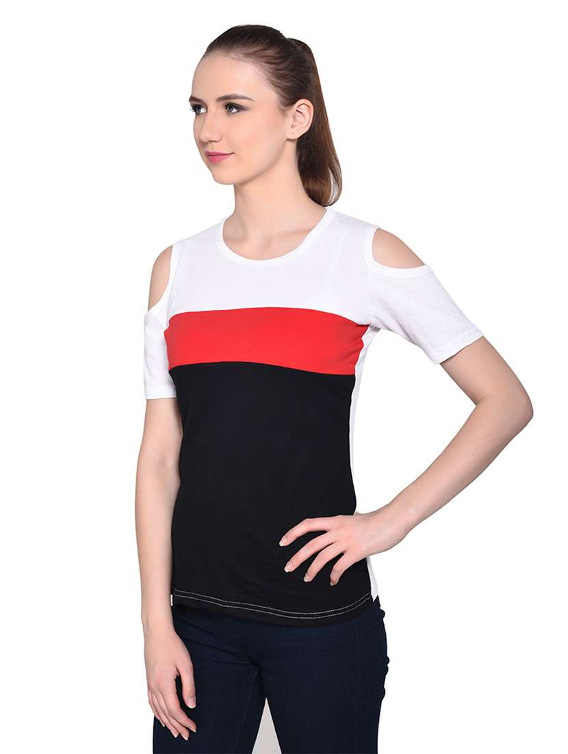 women color block round neck t-shirt - 20842238 -  Standard Image - 1