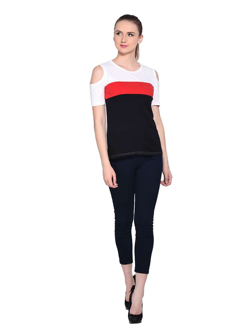 women color block round neck t-shirt - 20842238 -  Standard Image - 4