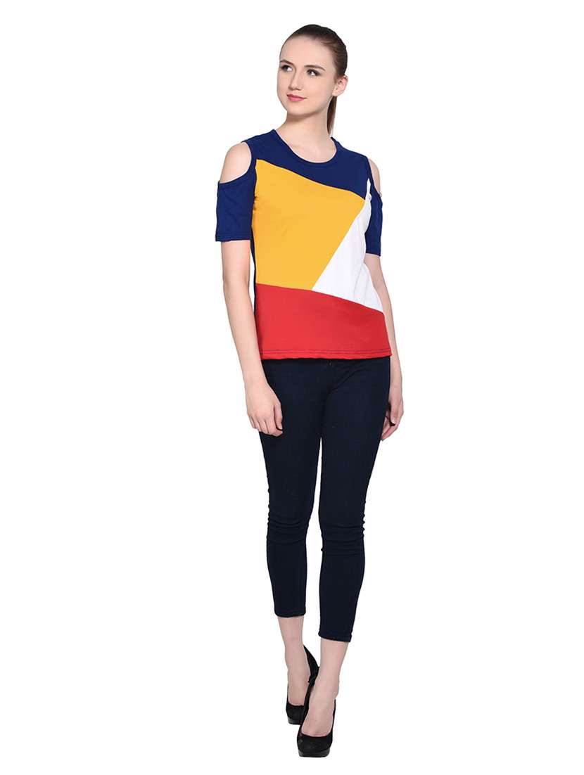 women color block round neck t-shirt - 20842239 -  Standard Image - 4