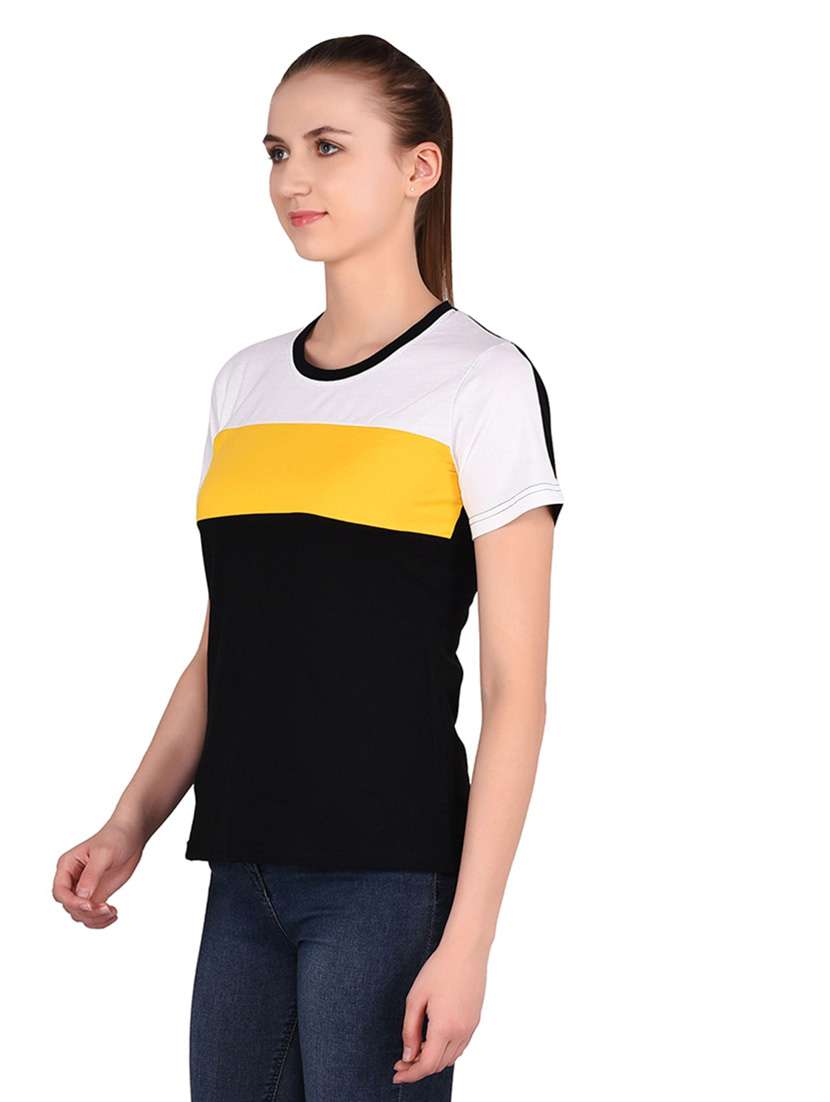 women color block round neck t-shirt - 20842241 -  Standard Image - 1