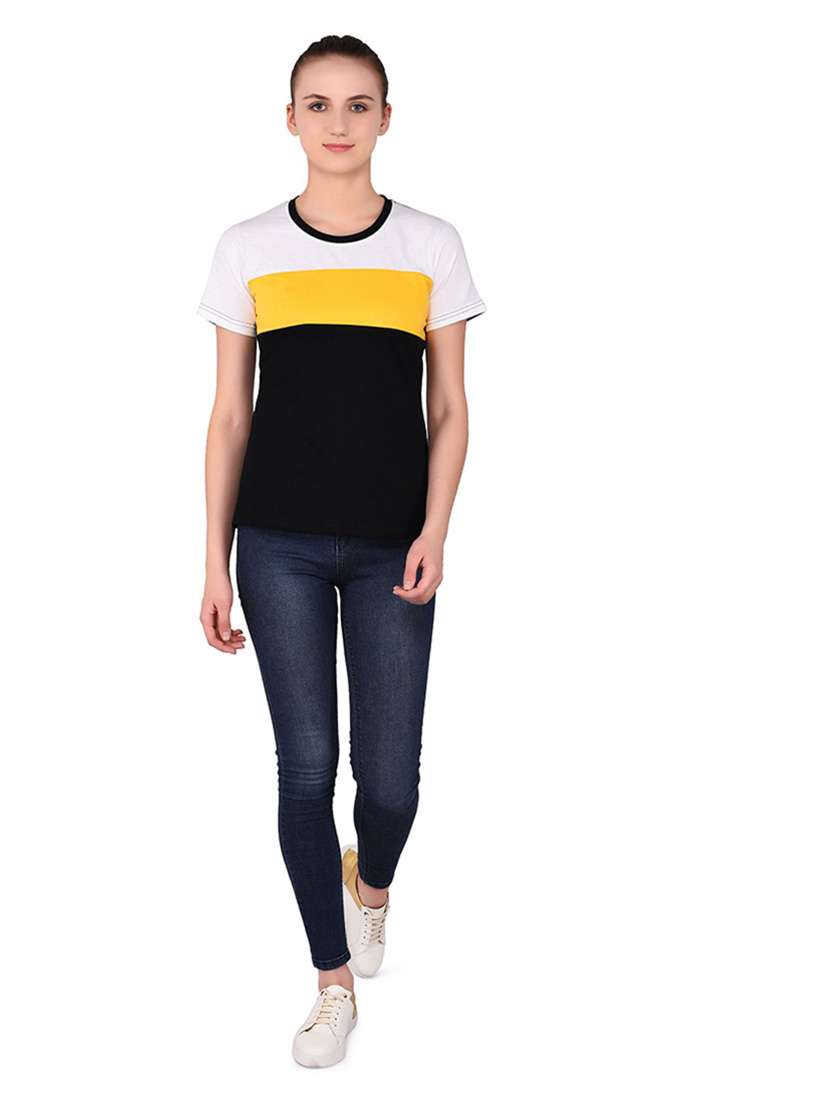 women color block round neck t-shirt - 20842241 -  Standard Image - 4