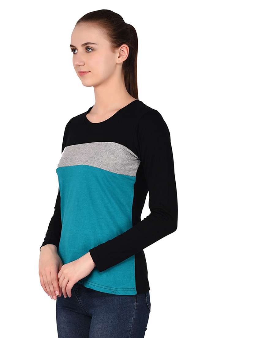 women color block round neck t-shirt - 20842243 -  Standard Image - 1