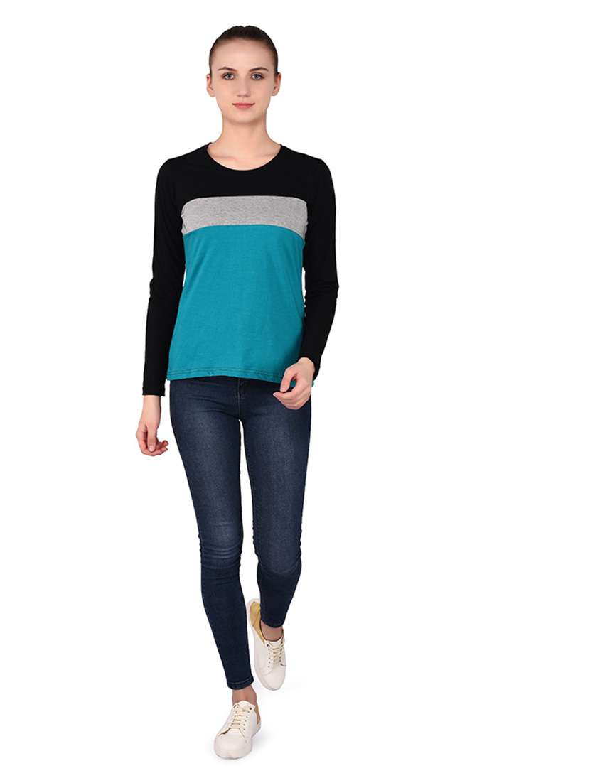 women color block round neck t-shirt - 20842243 -  Standard Image - 4